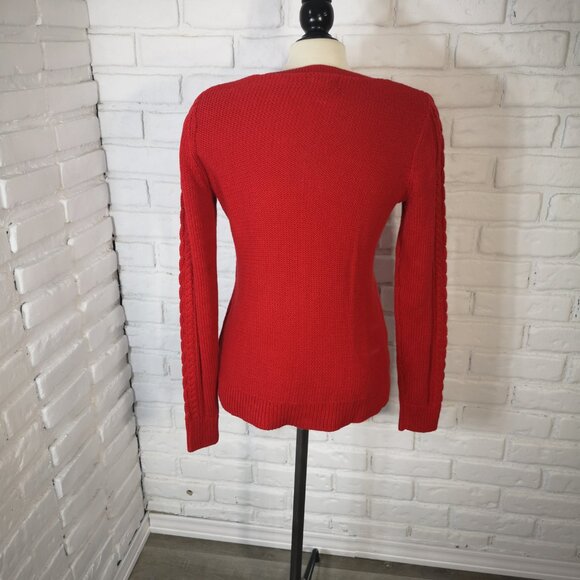 Old Navy Ladies Size Medium Robbie Red Round Neck Cable Stitch Sweater - Picture 2 of 9